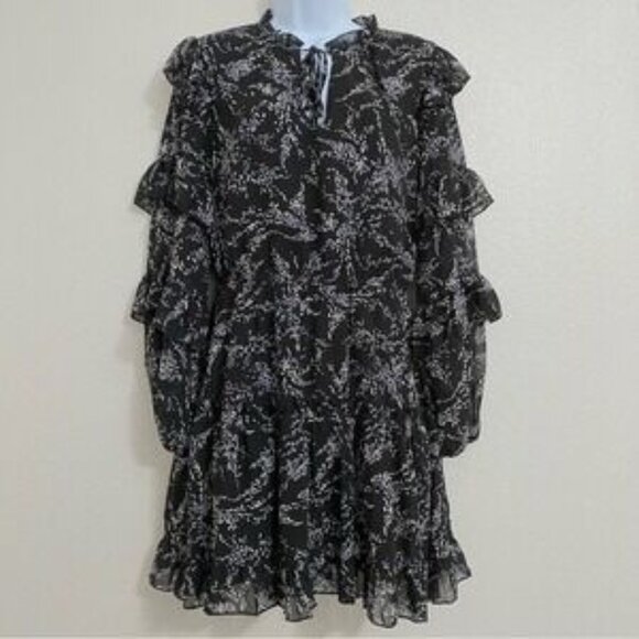 TCEC Dress Ruffle Tiered Black Floral Medium Romantic Fall Weddings Date Night - Picture 7 of 9